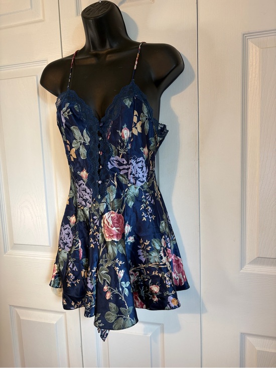 La SENZA Other - La SENZA Navy Floral Satin Lace-Trim Chemise